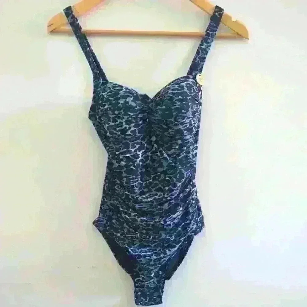 NIP TUCK Navy Blue Animal Print One-Piece Swimsuit NWT